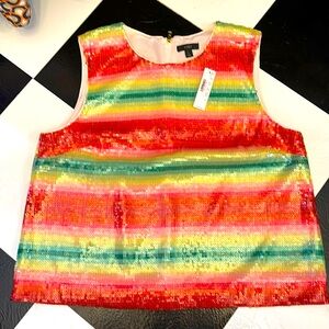 J crew women L sequin rainbow sleeveless blouse NWT